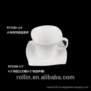 Copos cerâmicos chineses baratos do chá, porcelana branca por atacado impressos copos cerâmicos do chá e saucers